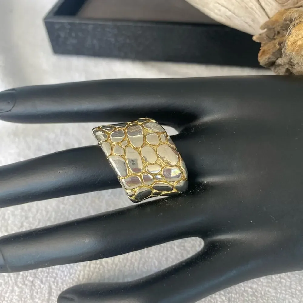 925 sterling silver pebble beach, gold tone, size 7 paparazzi ring stamped
